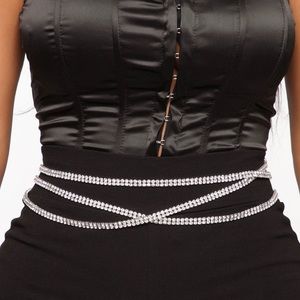 FASHION NOVA Rhinestone body chain belt